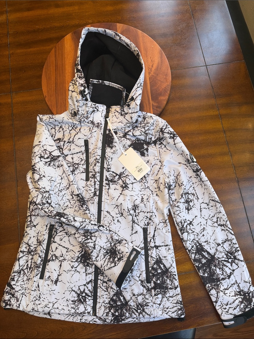 ZYIA Kids White & Black Marble-Print Hooded Raincoat